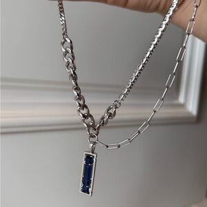 Elegant Silver Necklace with Blue Pendant